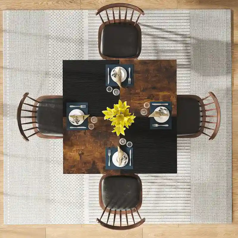 4-Seat Dining Table with Storage Shelf – Wood Top & Metal Legs