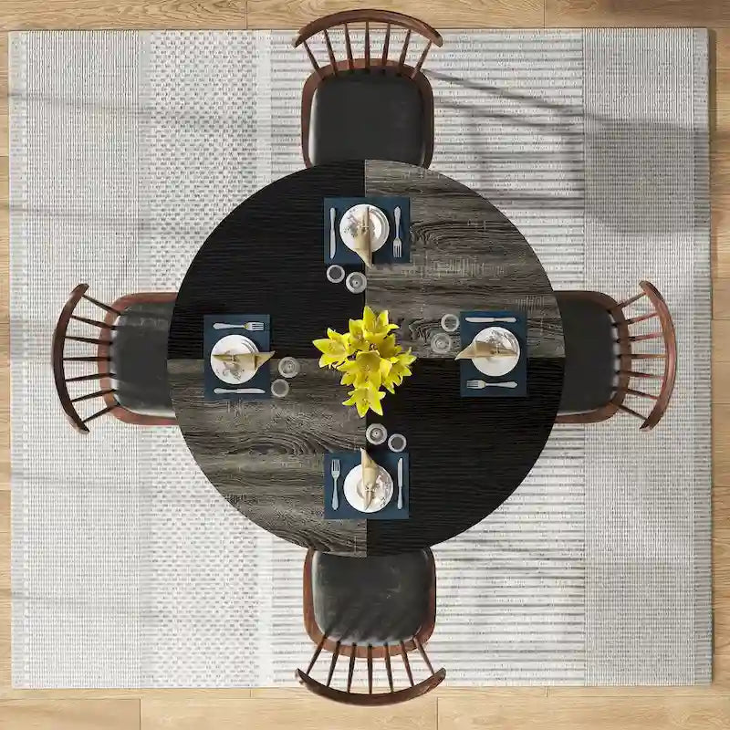 4-Seat Dining Table with Storage Shelf – Wood Top & Metal Legs