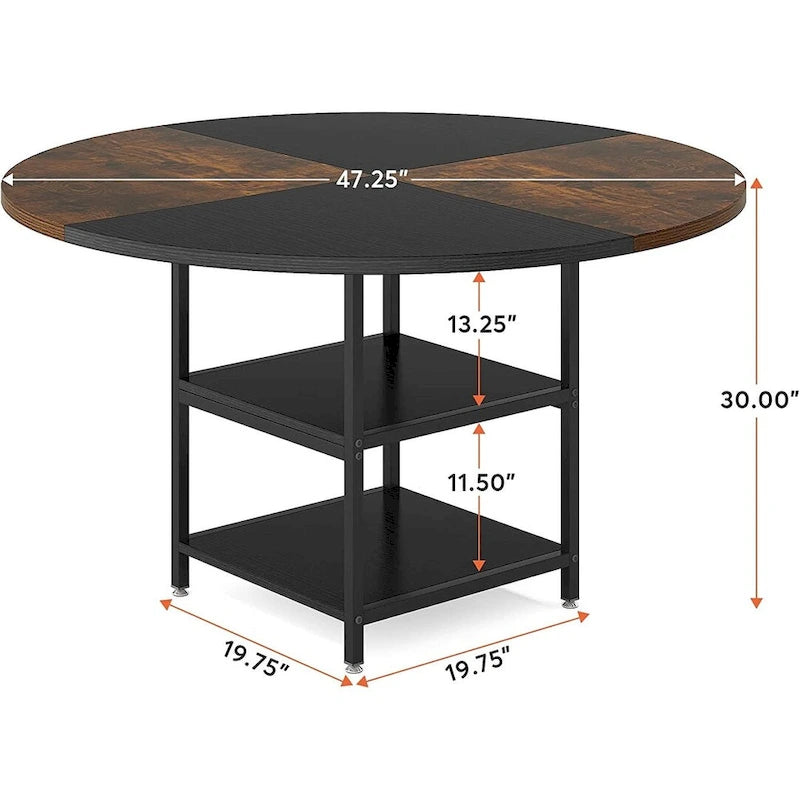 4-Seat Dining Table with Storage Shelf – Wood Top & Metal Legs