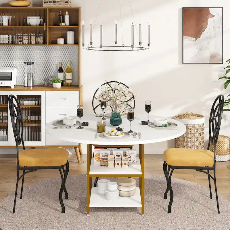 4-Seat Dining Table with Storage Shelf – Wood Top & Metal Legs