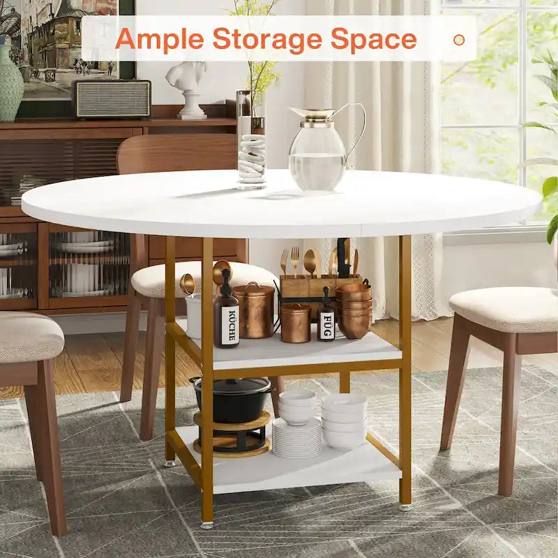 4-Seat Dining Table with Storage Shelf – Wood Top & Metal Legs