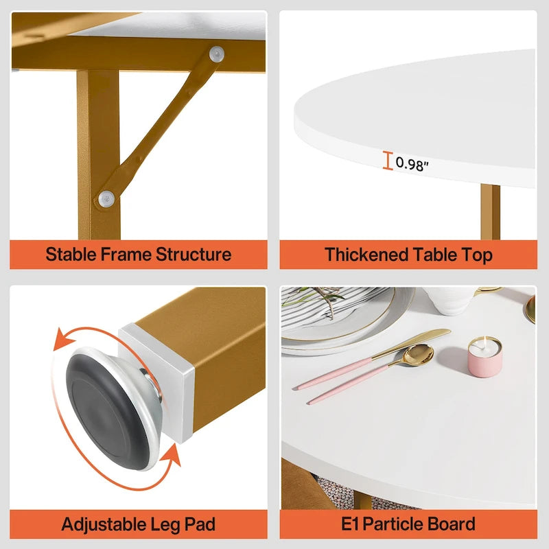 4-Seat Dining Table with Storage Shelf – Wood Top & Metal Legs