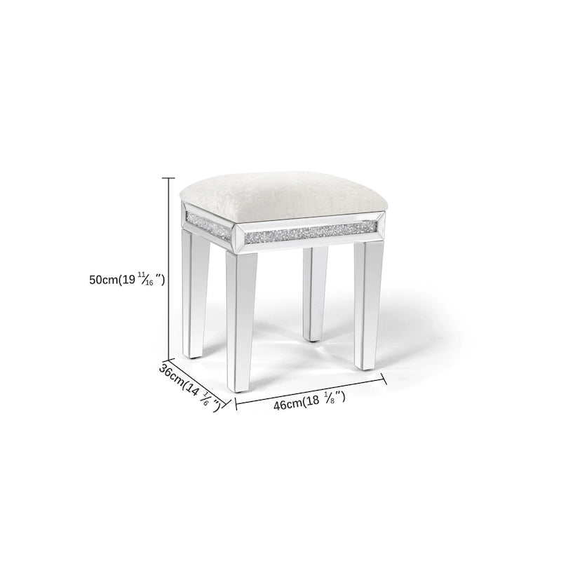 Mirrored Diamond Velvet Vanity Stool with Cushioned Seat