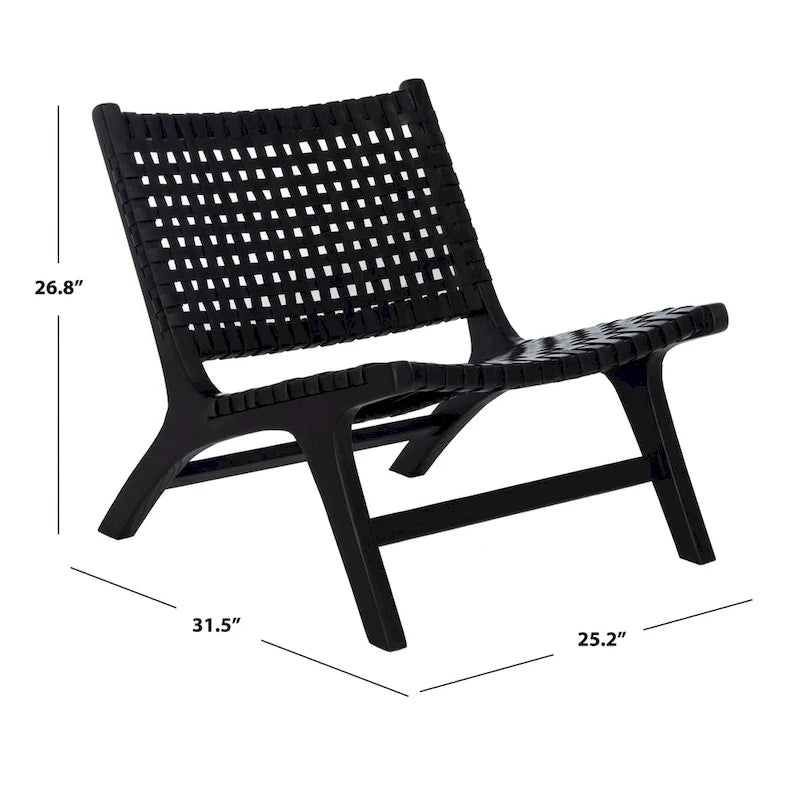 Leather Woven Accent Chair with Natural Wood Frame – Handcrafted Boho Style