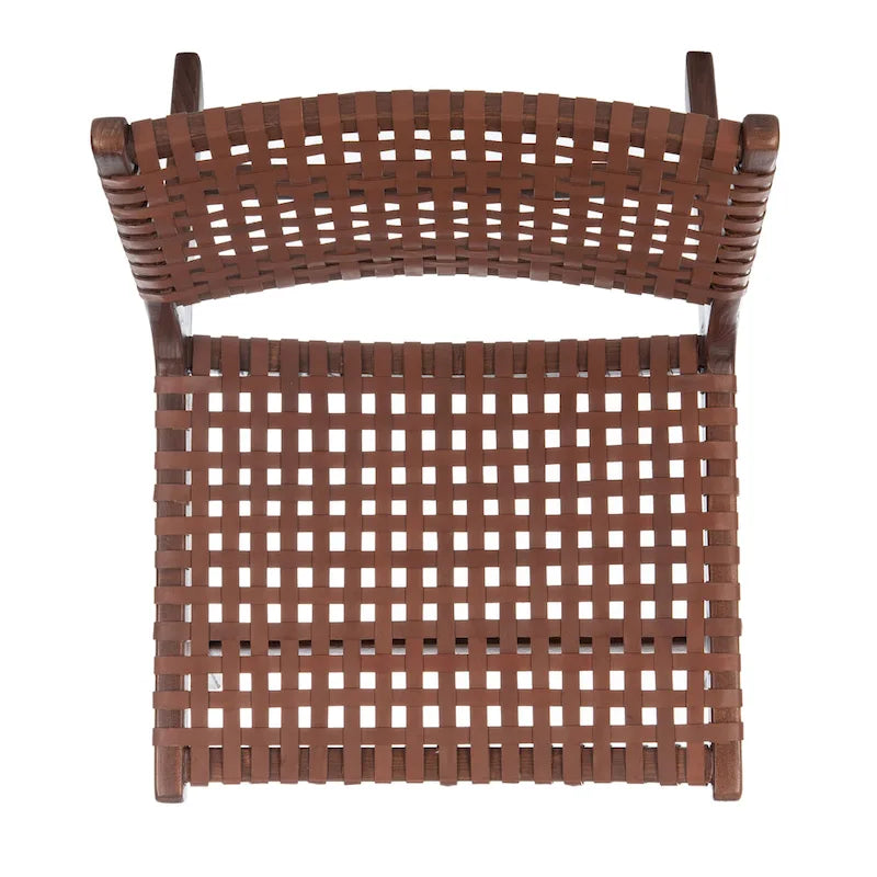 Leather Woven Accent Chair with Natural Wood Frame – Handcrafted Boho Style
