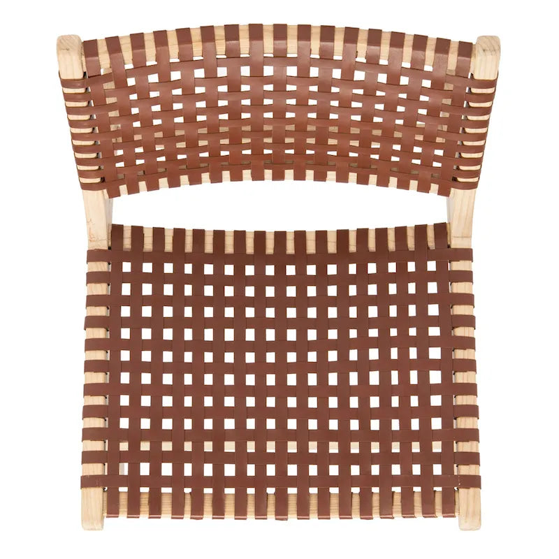 Leather Woven Accent Chair with Natural Wood Frame – Handcrafted Boho Style