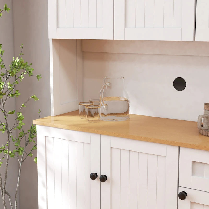 Buffet de cuisine moderne imitation grain de bois avec meuble pour micro-ondes et étagères réglables