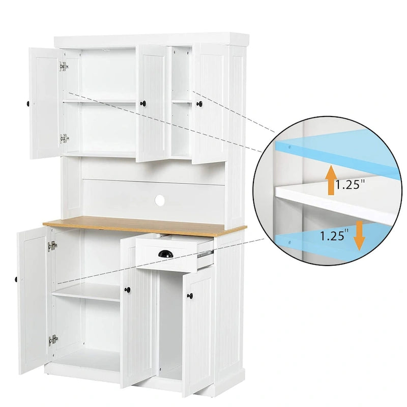 Buffet de cuisine moderne imitation grain de bois avec meuble pour micro-ondes et étagères réglables