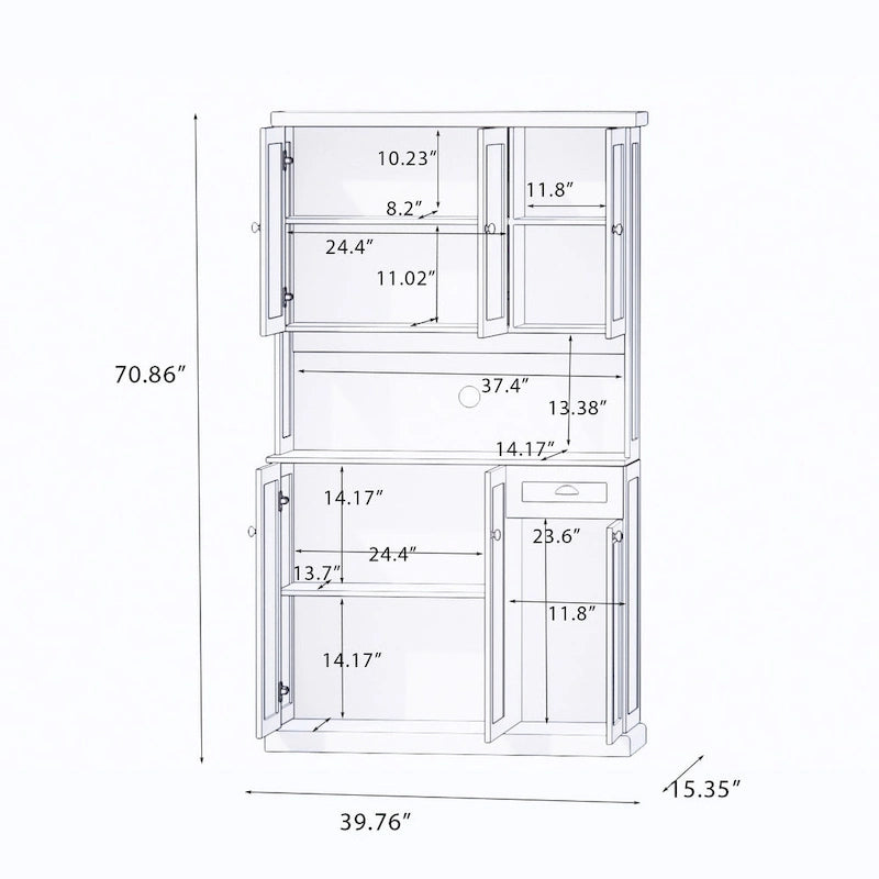 Buffet de cuisine moderne imitation grain de bois avec meuble pour micro-ondes et étagères réglables