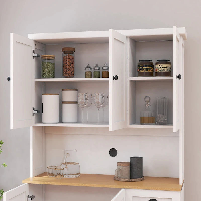 Buffet de cuisine moderne imitation grain de bois avec meuble pour micro-ondes et étagères réglables