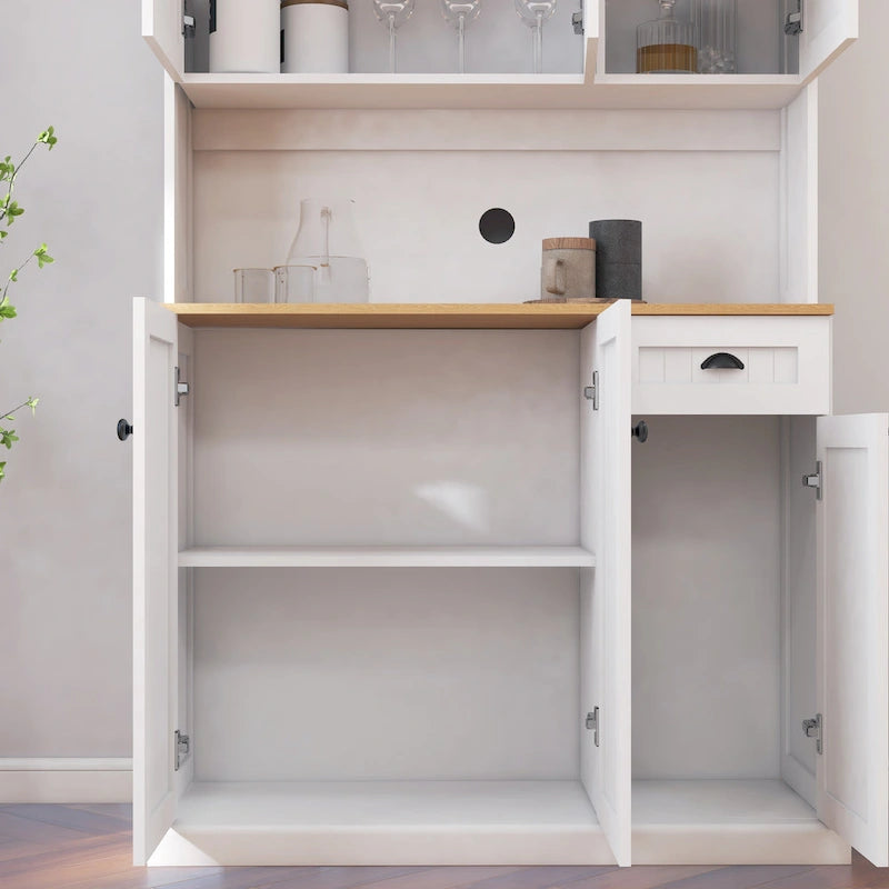 Buffet de cuisine moderne imitation grain de bois avec meuble pour micro-ondes et étagères réglables