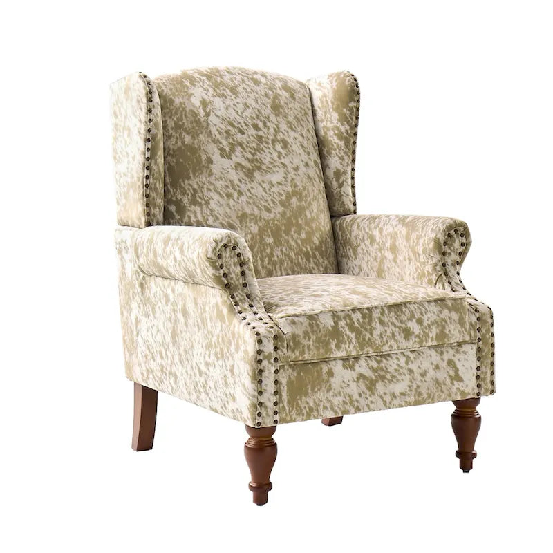 Traditional Animal Print Armchair with Rolled Arms & Nailhead Trim