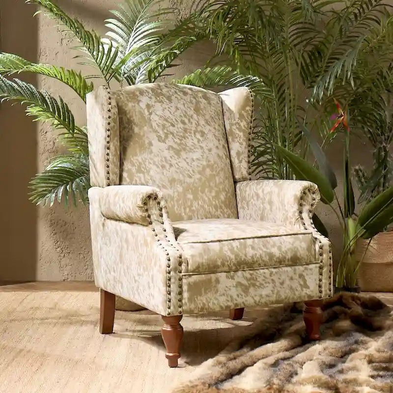 Traditional Animal Print Armchair with Rolled Arms & Nailhead Trim