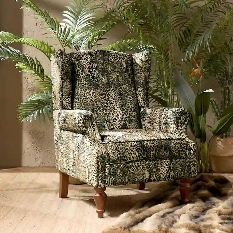 Traditional Animal Print Armchair with Rolled Arms & Nailhead Trim