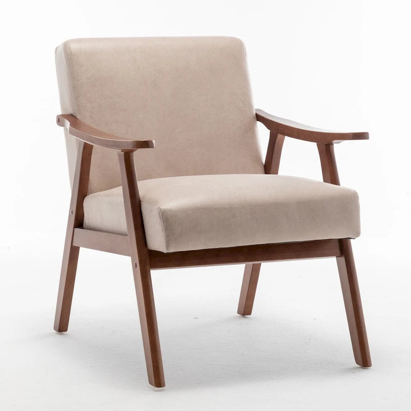 Mid-Century Modern Accent Chair with Thick Cushion & Wood Frame