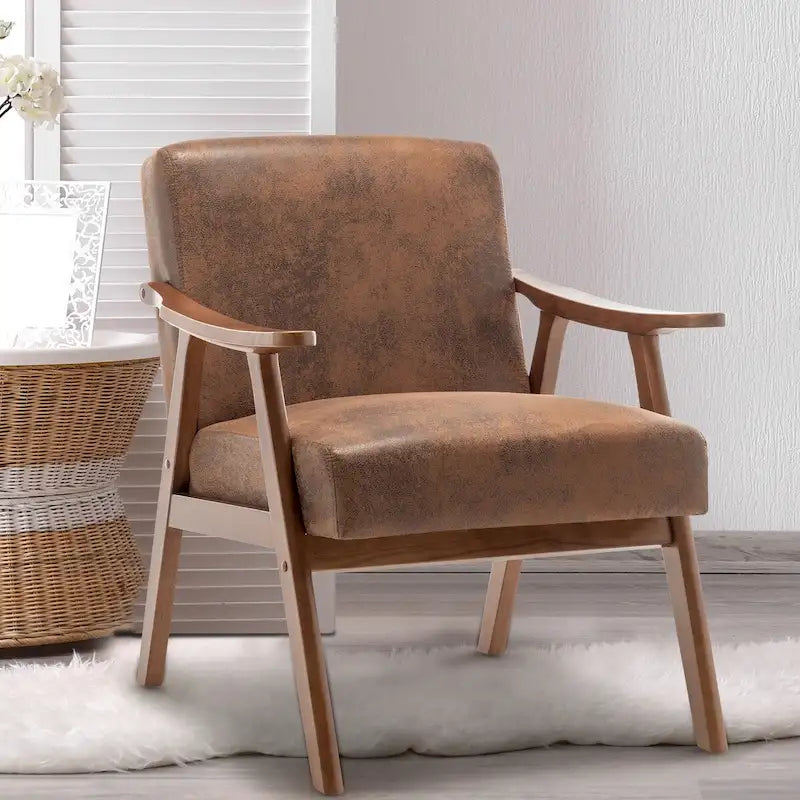 Mid-Century Modern Accent Chair with Thick Cushion & Wood Frame