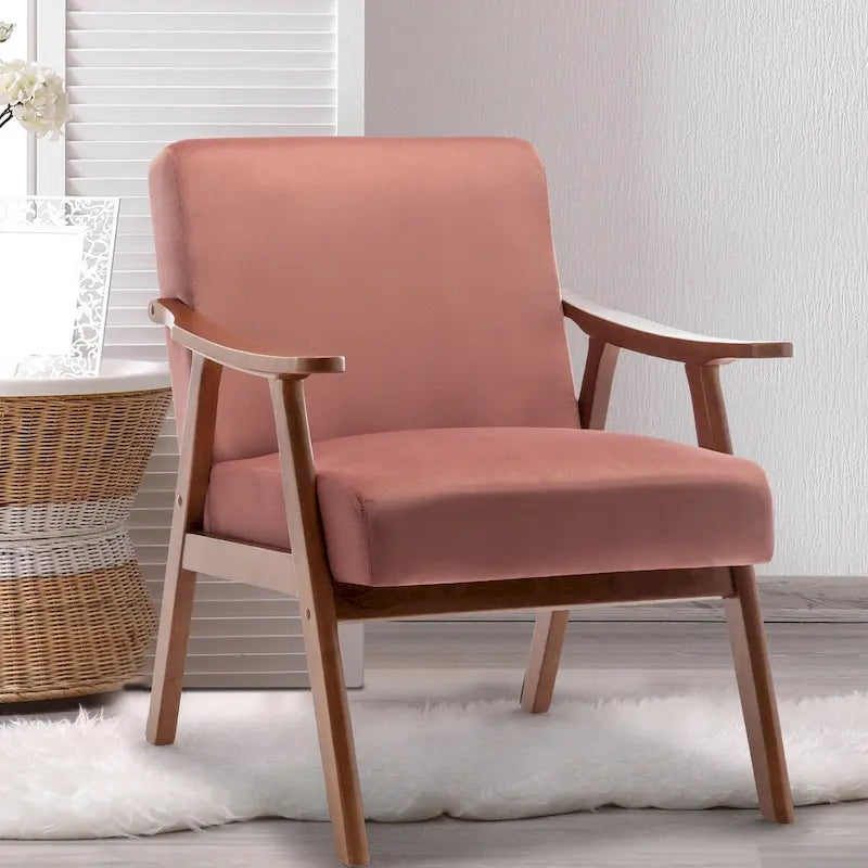Mid-Century Modern Accent Chair with Thick Cushion & Wood Frame