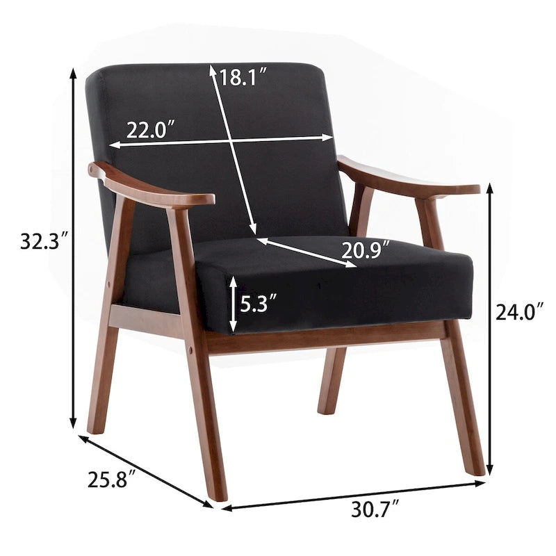 Mid-Century Modern Accent Chair with Thick Cushion & Wood Frame