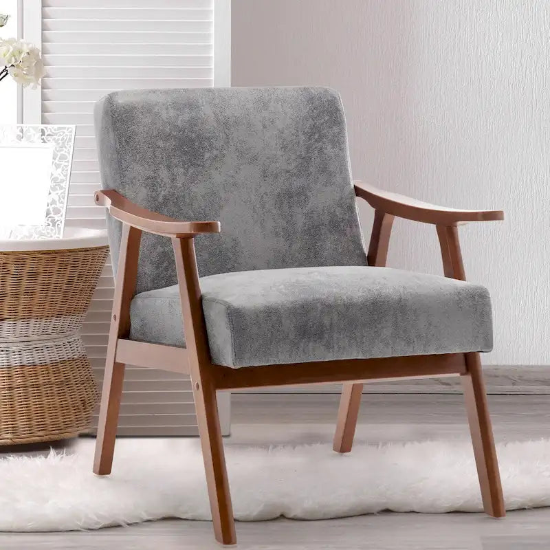 Mid-Century Modern Accent Chair with Thick Cushion & Wood Frame