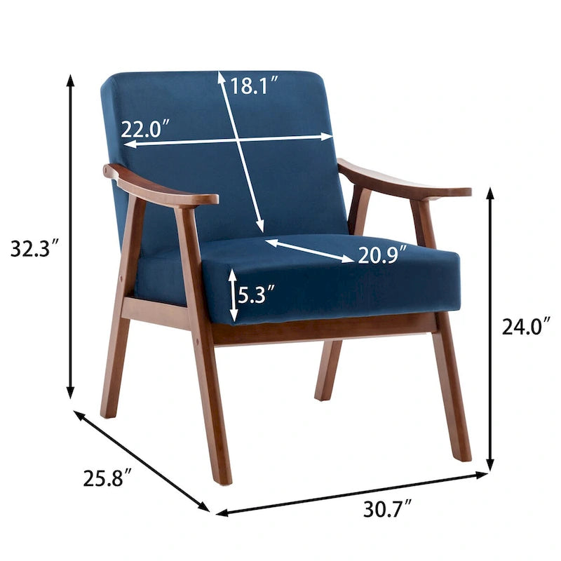 Mid-Century Modern Accent Chair with Thick Cushion & Wood Frame