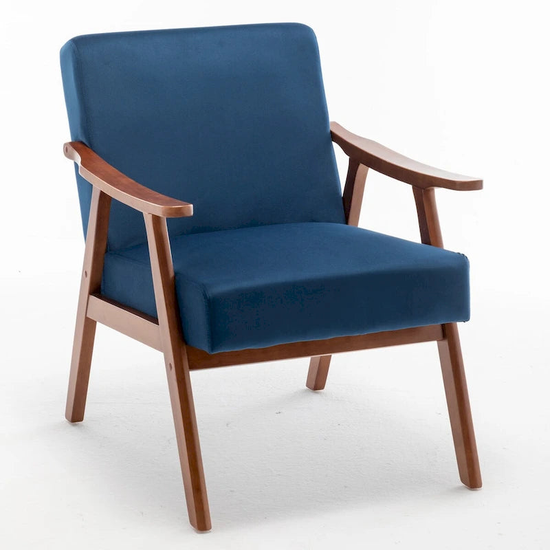 Mid-Century Modern Accent Chair with Thick Cushion & Wood Frame