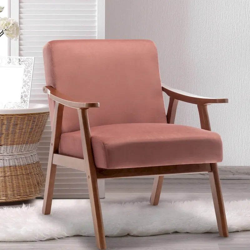 Mid-Century Modern Accent Chair with Thick Cushion & Wood Frame