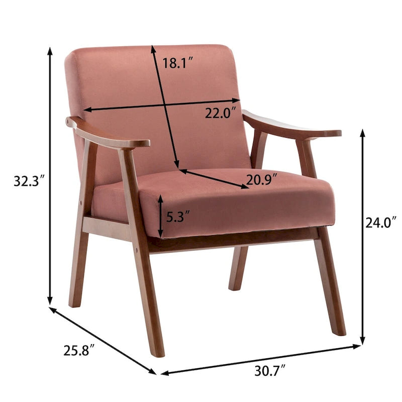 Mid-Century Modern Accent Chair with Thick Cushion & Wood Frame