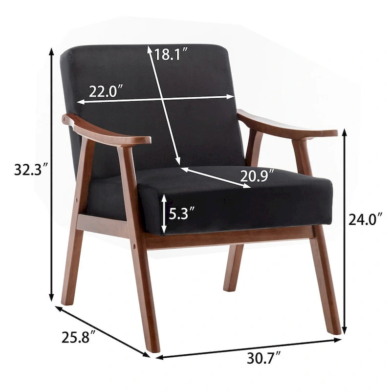 Mid-Century Modern Accent Chair with Thick Cushion & Wood Frame