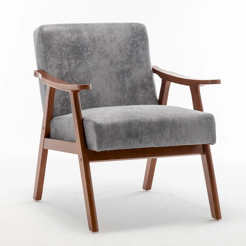 Mid-Century Modern Accent Chair with Thick Cushion & Wood Frame