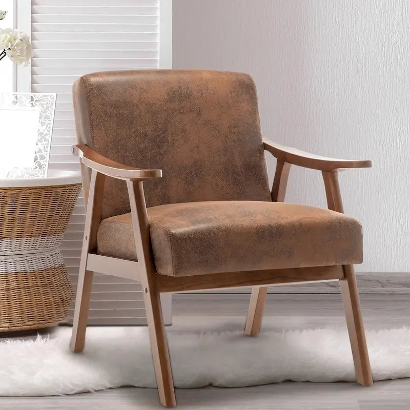 Mid-Century Modern Accent Chair with Thick Cushion & Wood Frame