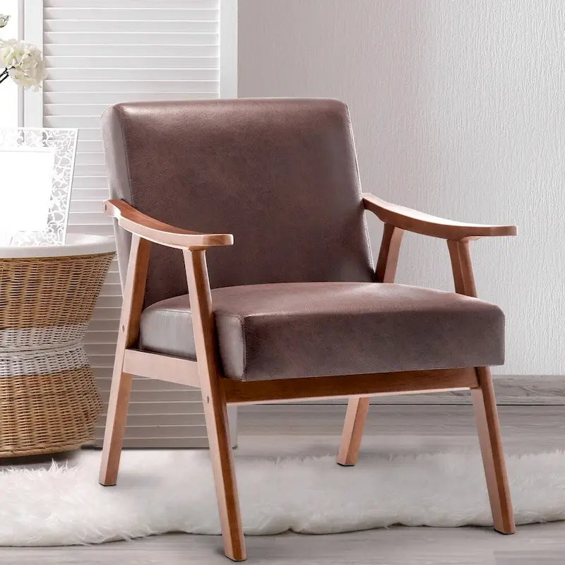 Mid-Century Modern Accent Chair with Thick Cushion & Wood Frame