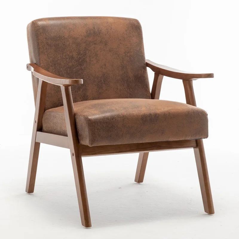 Mid-Century Modern Accent Chair with Thick Cushion & Wood Frame