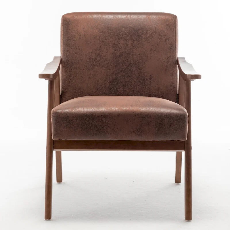 Mid-Century Modern Accent Chair with Thick Cushion & Wood Frame