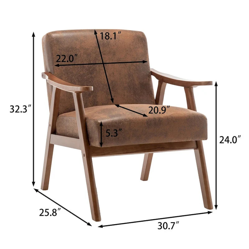 Mid-Century Modern Accent Chair with Thick Cushion & Wood Frame