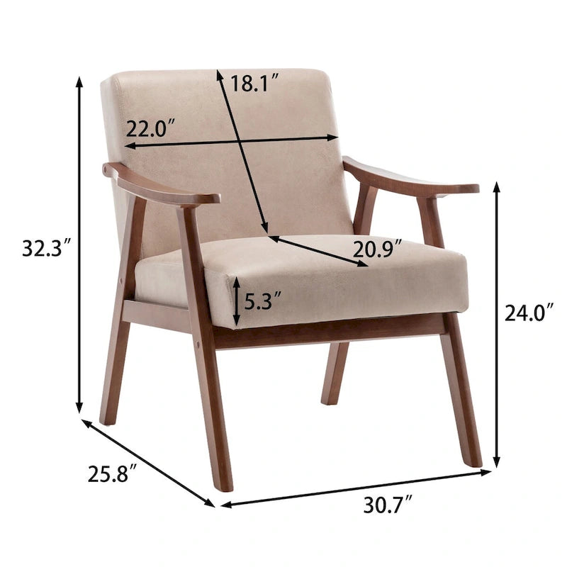 Mid-Century Modern Accent Chair with Thick Cushion & Wood Frame