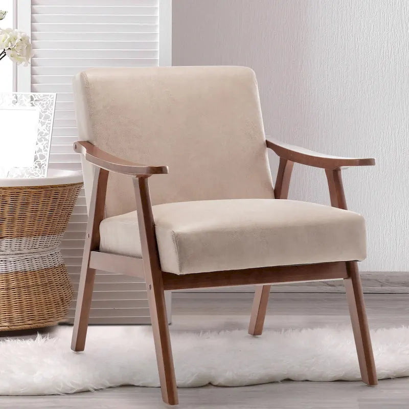 Mid-Century Modern Accent Chair with Thick Cushion & Wood Frame