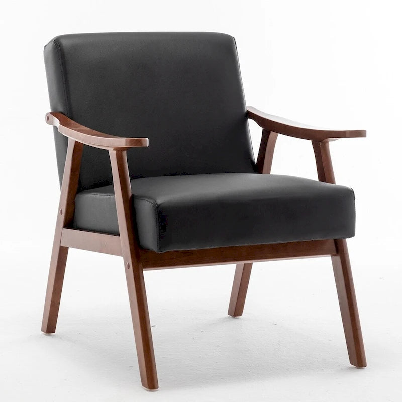 Mid-Century Modern Accent Chair with Thick Cushion & Wood Frame