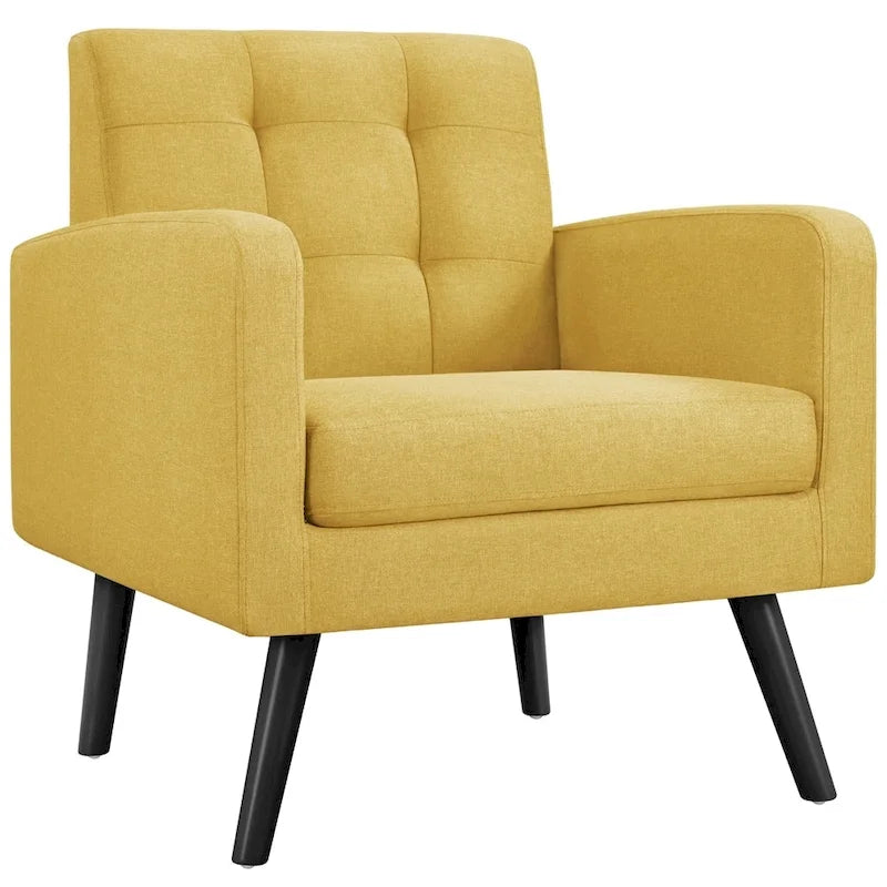 Mid-Century Modern Fabric Accent Armchair with Rubber Wood Legs