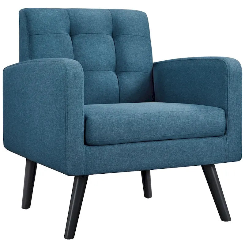 Mid-Century Modern Fabric Accent Armchair with Rubber Wood Legs