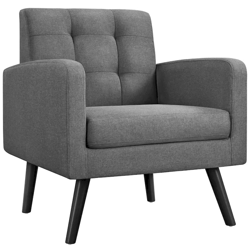 Mid-Century Modern Fabric Accent Armchair with Rubber Wood Legs