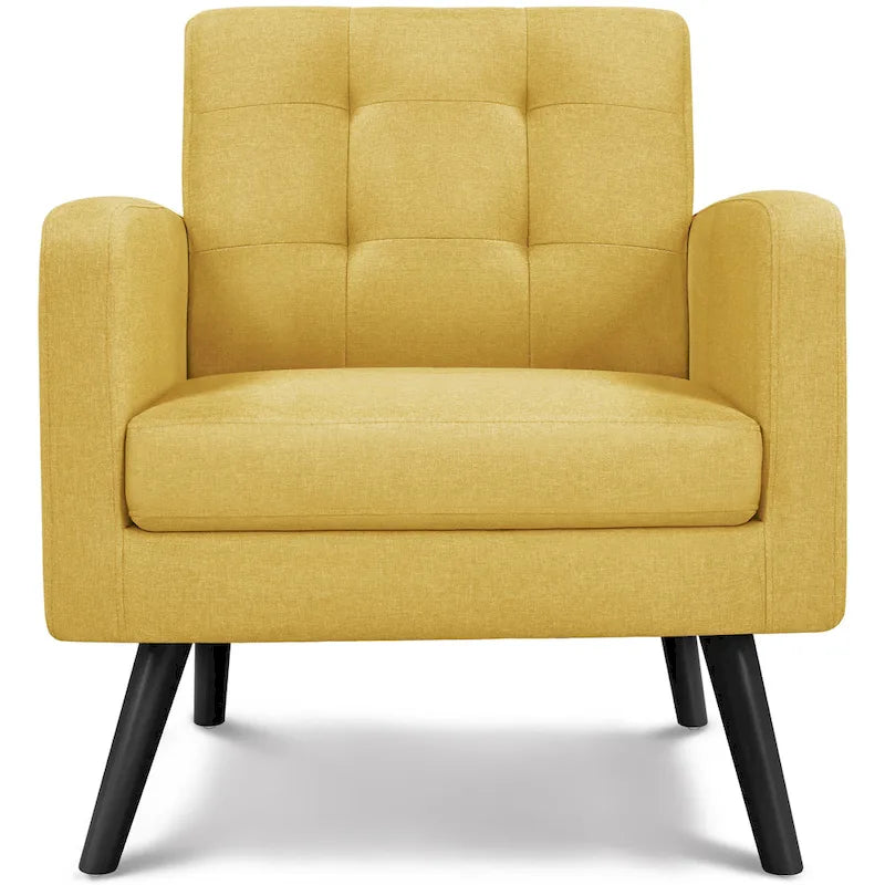 Mid-Century Modern Fabric Accent Armchair with Rubber Wood Legs