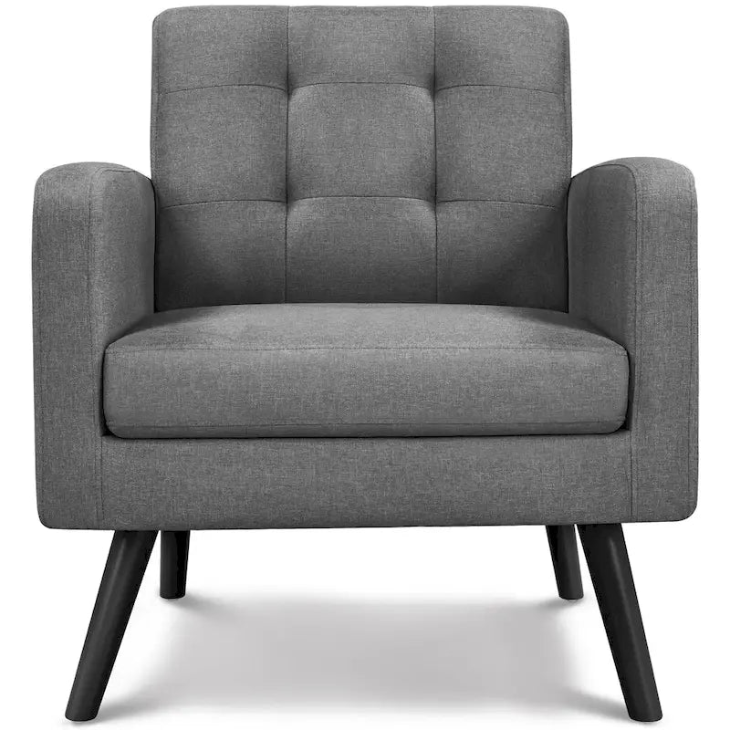 Mid-Century Modern Fabric Accent Armchair with Rubber Wood Legs