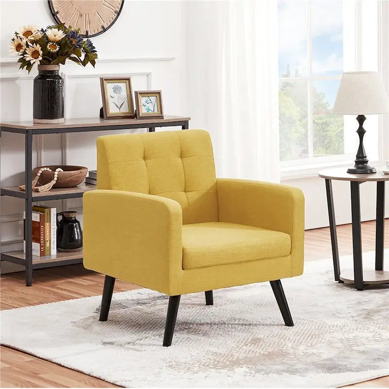Mid-Century Modern Fabric Accent Armchair with Rubber Wood Legs