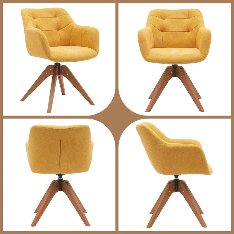 360° Swivel Fabric Accent Armchair with Oak Wood Legs