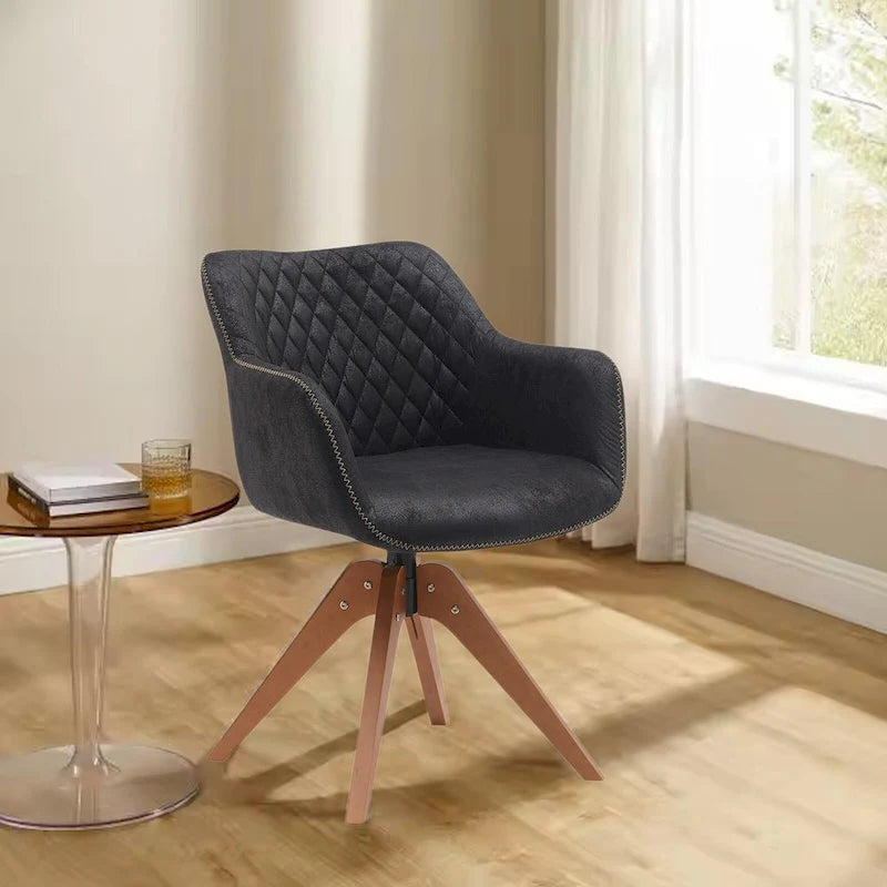 360° Swivel Fabric Accent Armchair with Oak Wood Legs