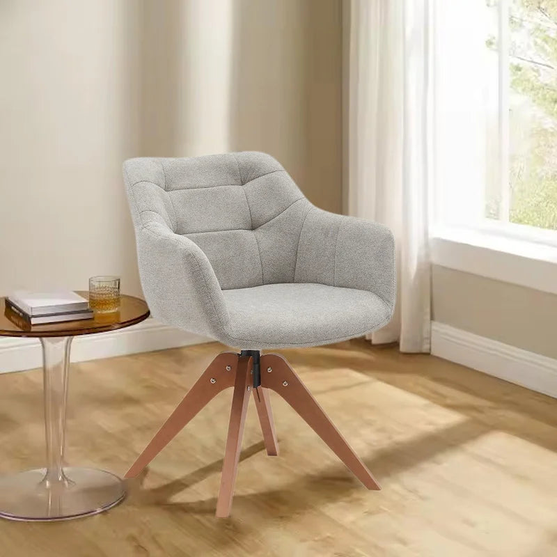 360° Swivel Fabric Accent Armchair with Oak Wood Legs