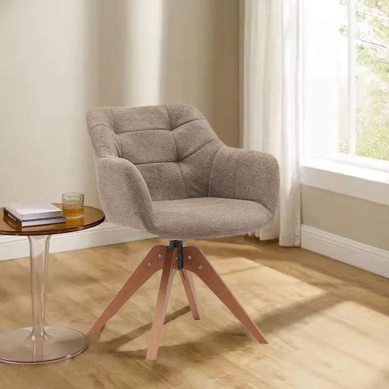 360° Swivel Fabric Accent Armchair with Oak Wood Legs