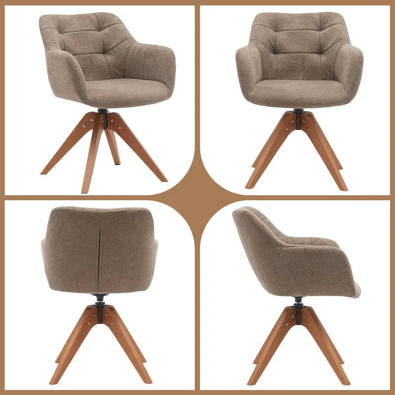 360° Swivel Fabric Accent Armchair with Oak Wood Legs