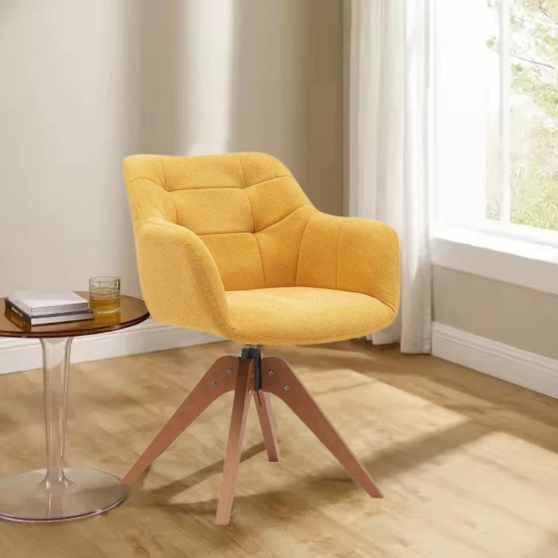 360° Swivel Fabric Accent Armchair with Oak Wood Legs