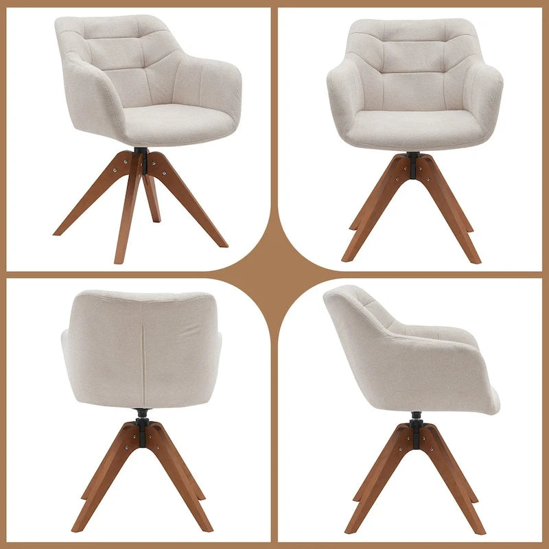 360° Swivel Fabric Accent Armchair with Oak Wood Legs